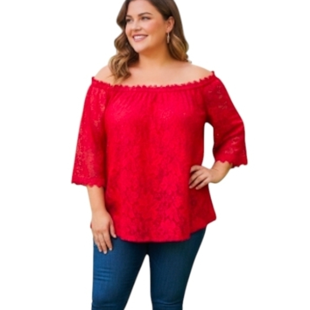 Elegant Red Lace Women's Top